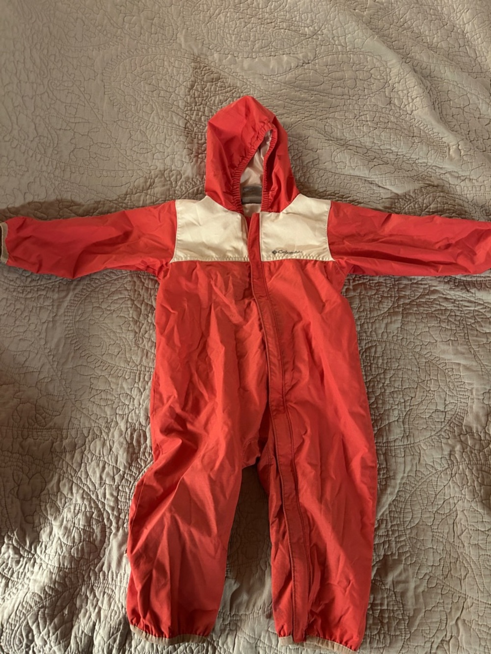 Red and Cream Hooded One-Piece Rainsuit